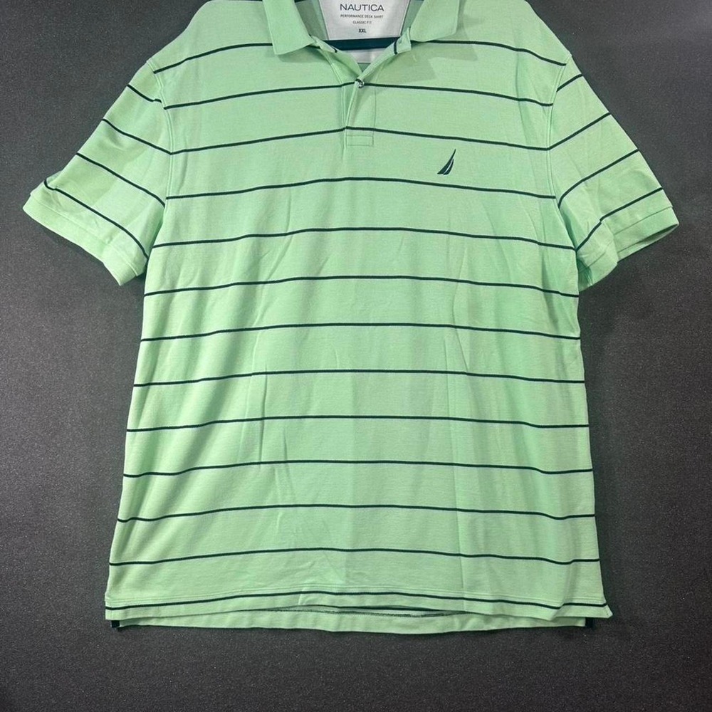 Nautica Performance Deck green striped polo shirt Size XXL